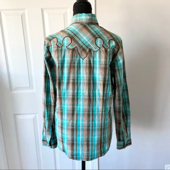 Life Style Green Plaid Western Shirt - Picture 3 of 13
